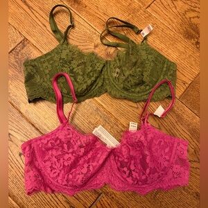 NEW Set of 2 Victoria Secret Bras lace underwire link green smoke pet free 34C